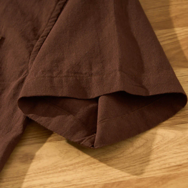 Buddha Stones Summer Solid Men's Half Button Short Sleeve Cotton Shirt