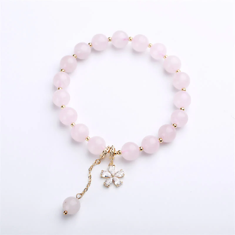 Buddha Stones Natural Pink Crystal Plum Blossom Love Bracelet