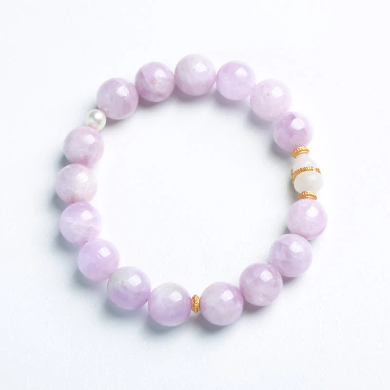 Buddha Stones Kunzite Hetian White Jade Gourd Love Spiritual Growth Bracelet