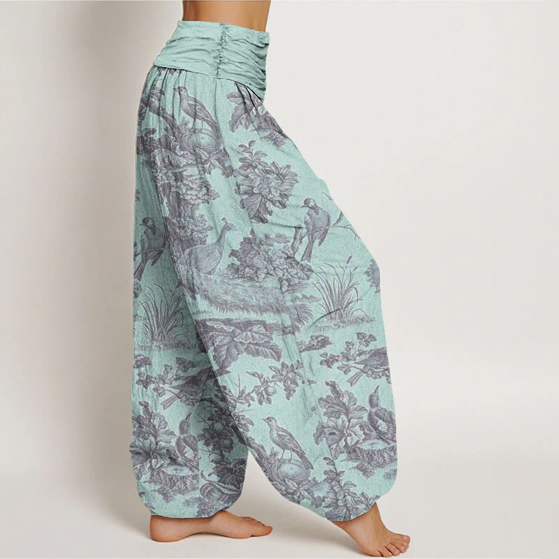 Buddha Stones Birds Trees Branches Pattern Women's Elastic Waist Harem Pants