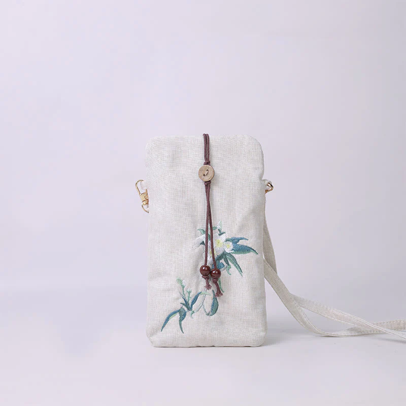 Buddha Stones Small Embroidered Flowers Crossbody Bag Shoulder Bag Cellphone Bag 11*20cm