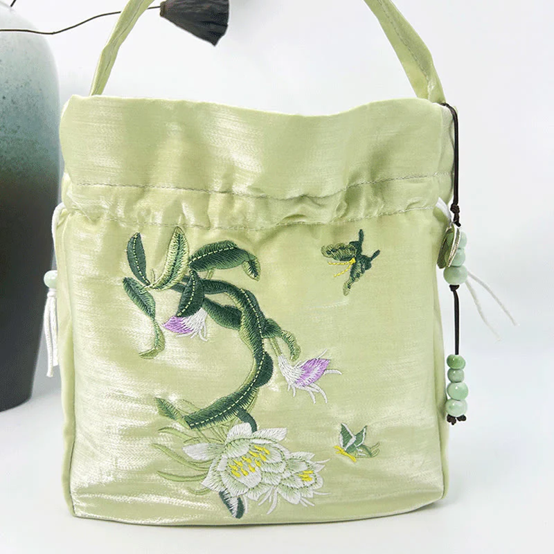Buddha Stones Embroidered Flowers Wisteria Lily Cotton Linen Tote Crossbody Bag Shoulder Bag Handbag