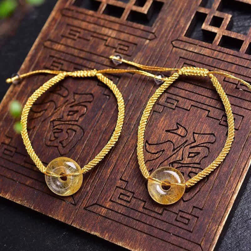 Buddha Stones Round Citrine Peace Buckle Happiness Braided Bracelet