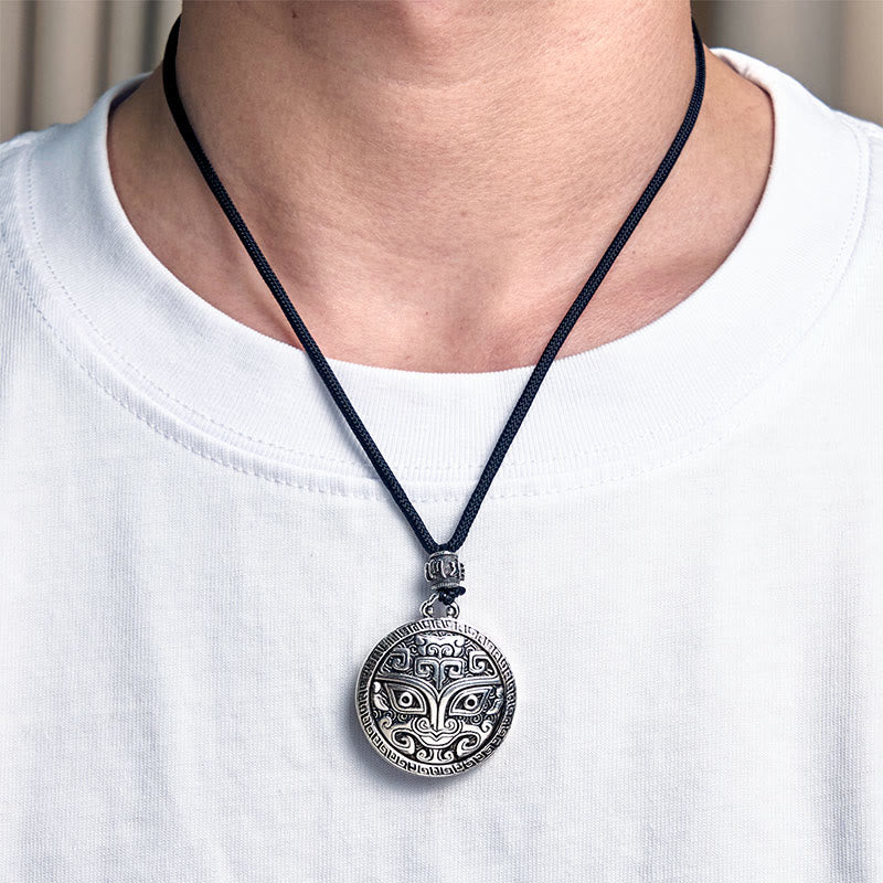 Buddha Stones Taotie Om Mani Padme Hum Copper Plated Silver Wealth Necklace Pendant