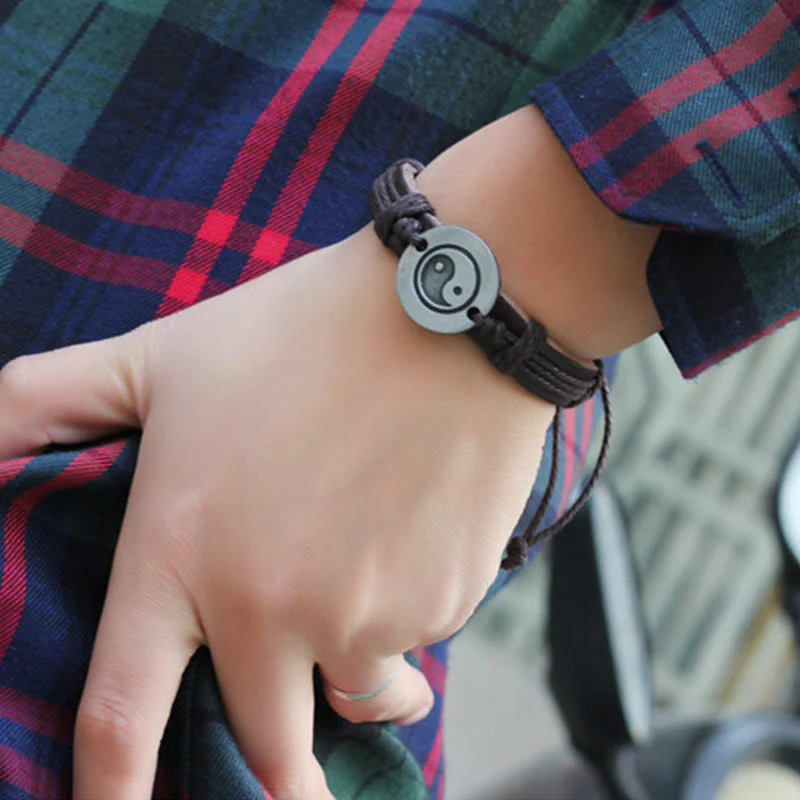 Buddha Stones Retro Yin Yang Leather Harmony String Bracelet