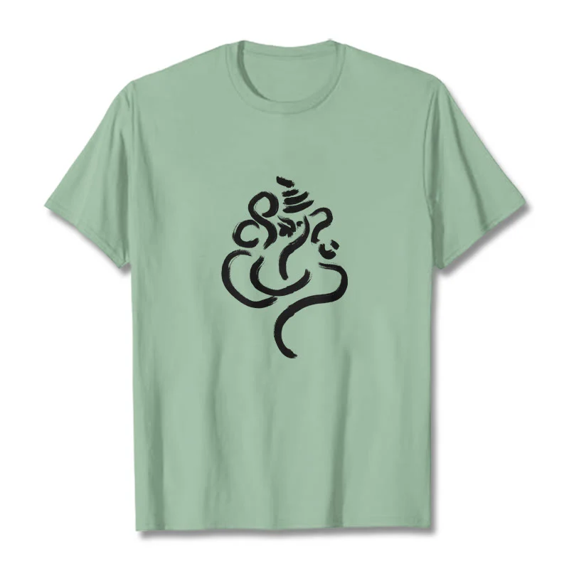 Buddha Stones Casual Ganesha Pattern Cotton Tee T-shirt