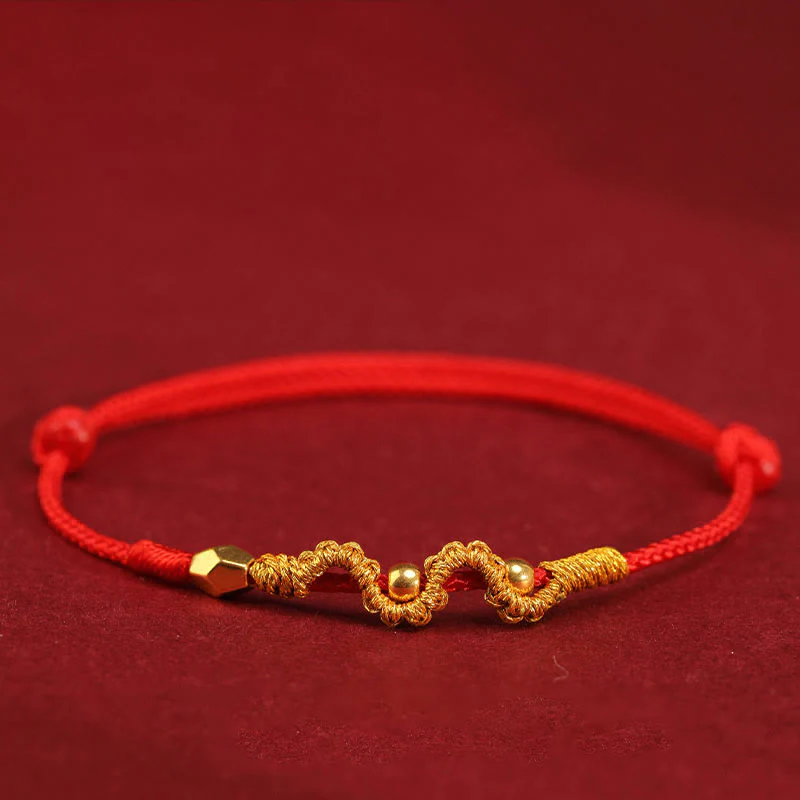 Buddha Stones 999 Gold Year of the Snake Handmade Luck Strength Braided Bracelet Anklet