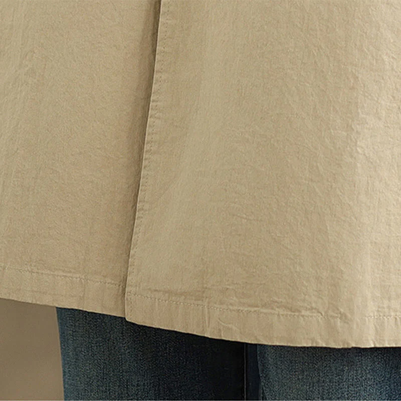 Buddha Stones Spring Plain Buttons Design Long Sleeve Women's Cotton Linen Jacket With Pockets