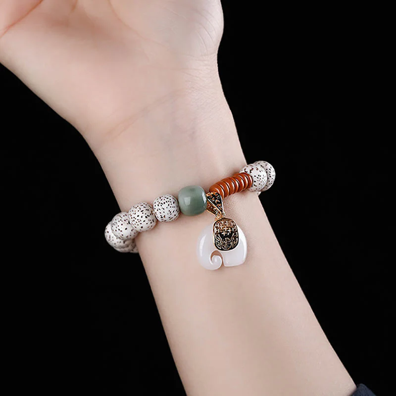 Buddha Stones Hand PolishedStar Moon Bodhi Seed Elephant Pattern Inner Peace Bracelet