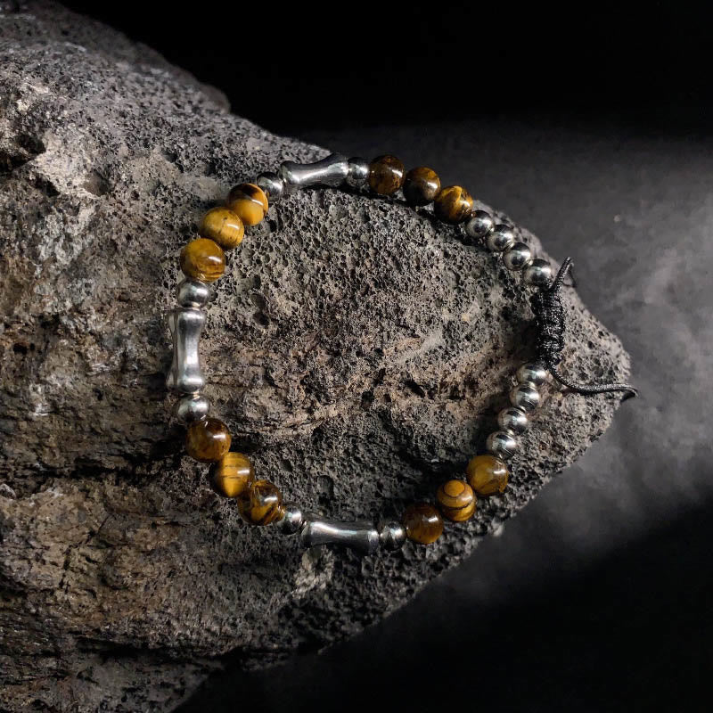Buddha Stones Cute Bone Pattern Tiger Eye Courage Beads Bracelet