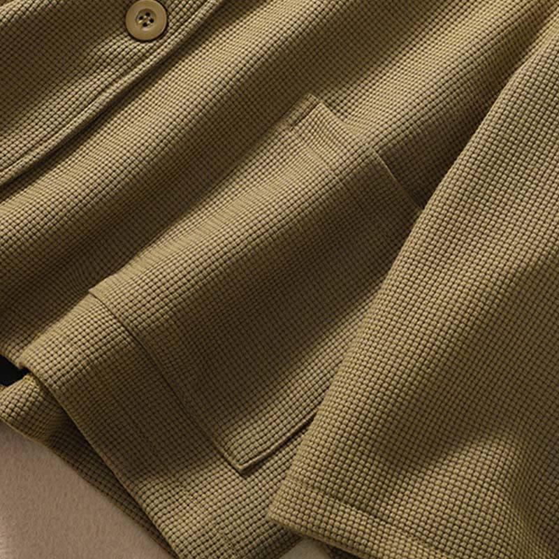 Buddha Stones Plain Lapel Women's Cotton Jacket With Pockets