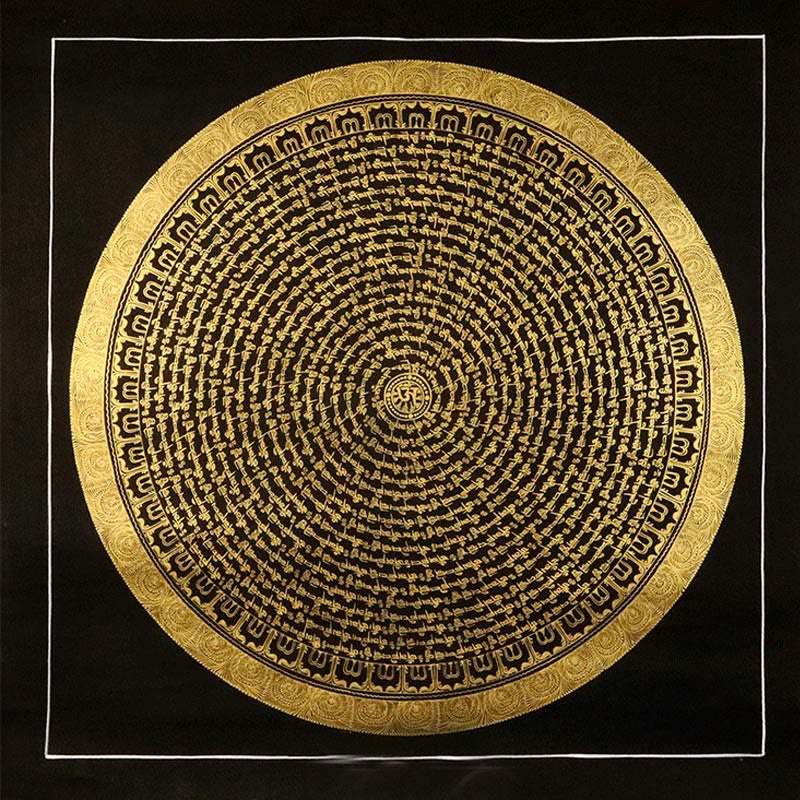 Buddha Stones Tibetan Thangka Painting Om Mani Padme Hum Dragon Phoenix Scripture Handmade Decoration(Random Style)