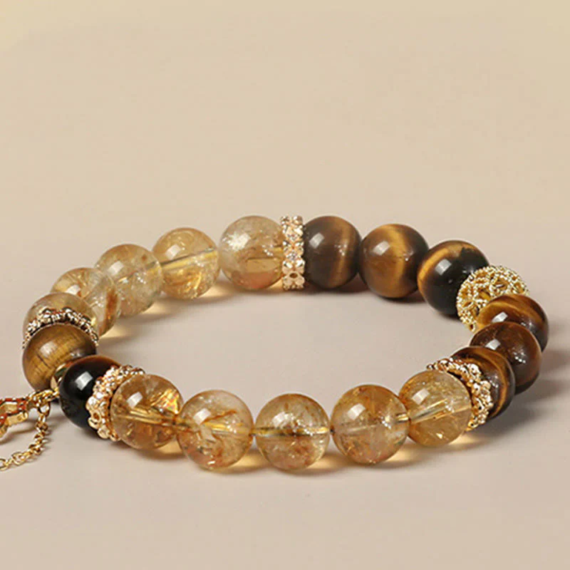 Buddha Stones Natural Tiger Eye Citrine Beads Fortune Gourd Strength Bracelet