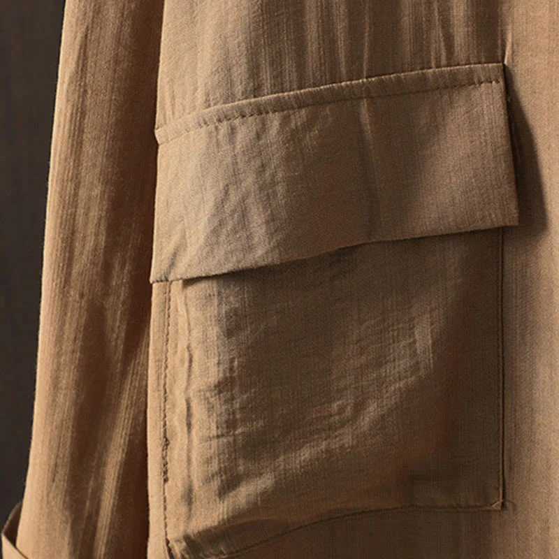 Buddha Stones Plain Buttons Women's Cotton Coat With Pockets