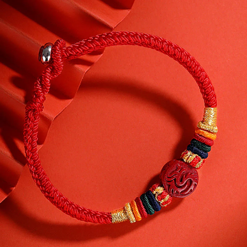 Buddha Stones Year of the Dragon 925 Sterling Silver Chinese Zodiac Cinnabar Auspicious Matches Blessing Bracelet