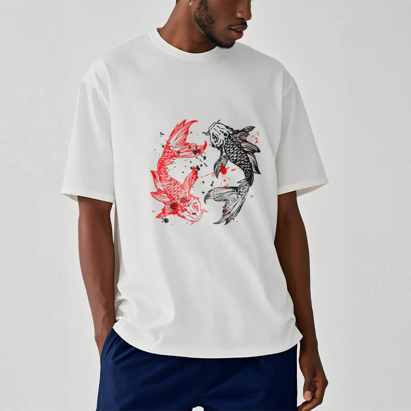 Buddha Stones Red Black Koi Fish Tee T-shirt