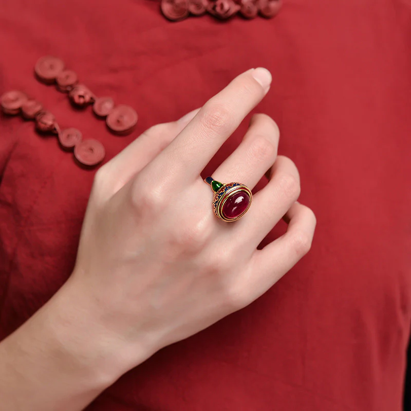 Buddha Stones 925 Sterling Silver Red Corundum Courage Ring