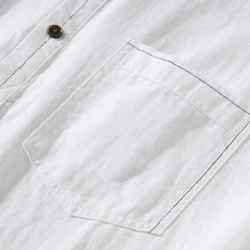 Buddha Stones Summer Solid Men's Half Button Short Sleeve Cotton Shirt