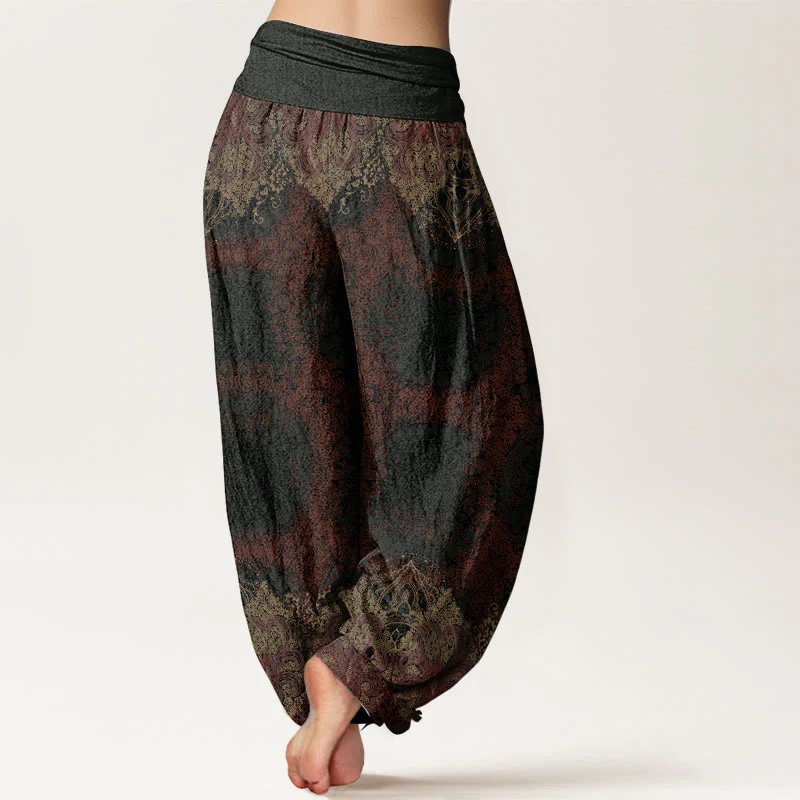 Buddha Stones Pure Cotton Casual Lycoris Radiata Mandala Pattern Women's Elastic Waist Harem Pants
