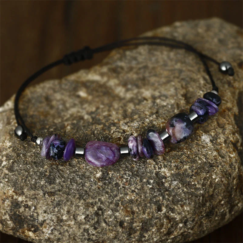 Buddha Stones Live In The Moment Charoite Hematite Powerful Bracelet