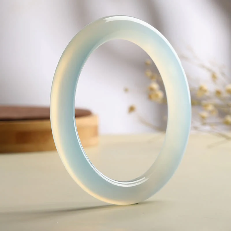 Buddha Stones Natural Aquamarine Blessing Serenity Bangle Bracelet