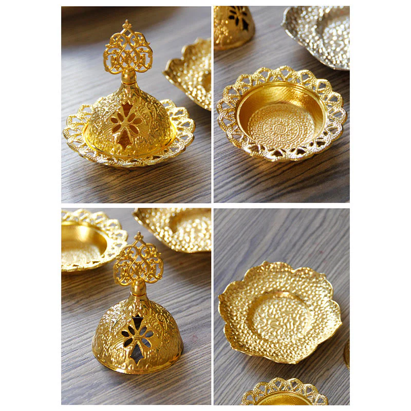 Buddha Stones Gold Leaf Coaster Spiritual Mini Alloy Metal Incense Burner