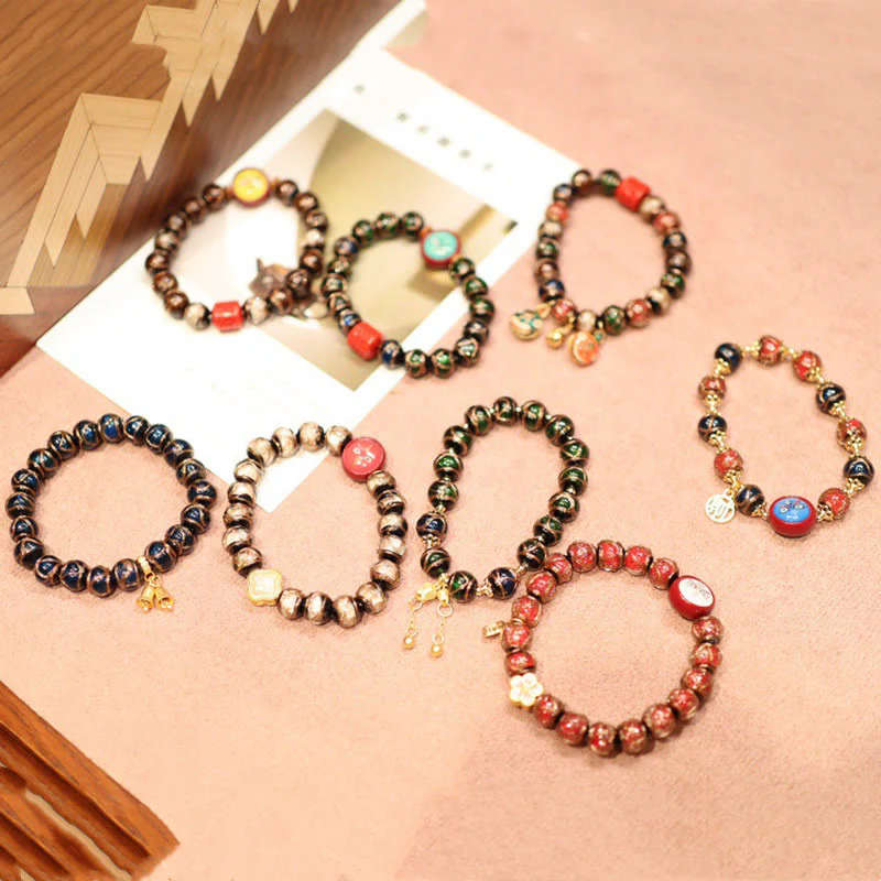 Buddha Stones Tibetan Gold Swallowing Beast Family Five God Of Wealth Thangka Fortune Bead Bracelet