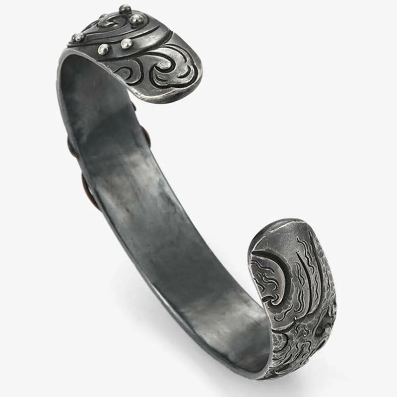 Buddha Stones 999 Sterling Silver 990 Gold Koi Fish Luck Wealth Success Bracelet Bangle