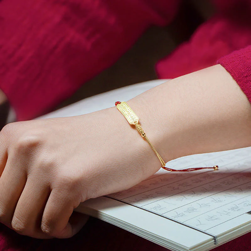 Buddha Stones 14K Gold-plated Copper Amulet Protection Red Golden Rope Bracelet