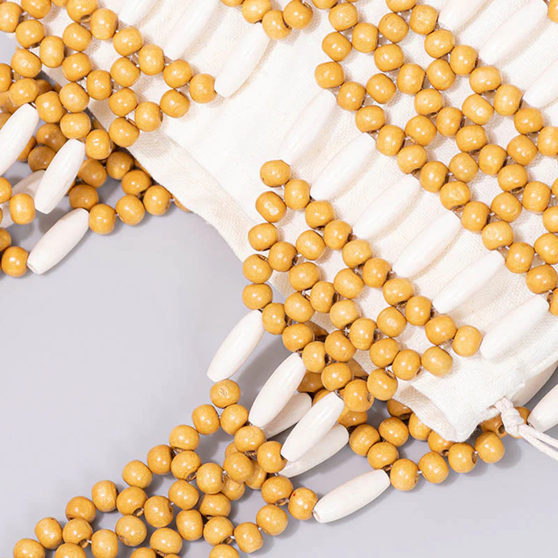 Buddha Stones Hand-woven Round Wooden Beads Handbag