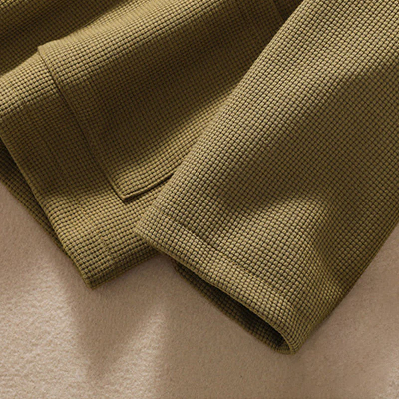 Buddha Stones Plain Lapel Women's Cotton Jacket With Pockets