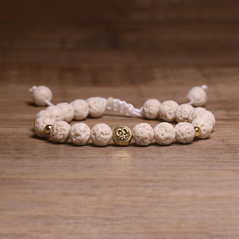 Buddha Stones Whitelava Rock Om Symbol Healing Calm Bracelet