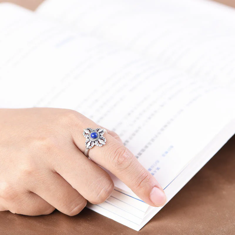 Buddha Stones Tibet 925 Sterling Silver Natural Lazurite Positive Adjustable Ring