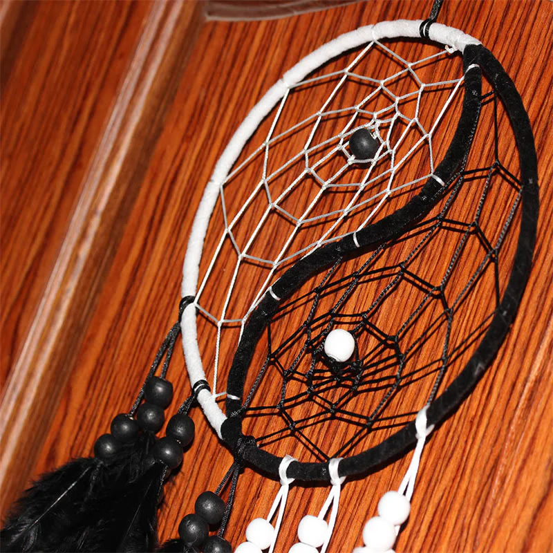 Buddha Stones Yin Yang  Dream Catcher Circular Net with Feathers Balance Decoration