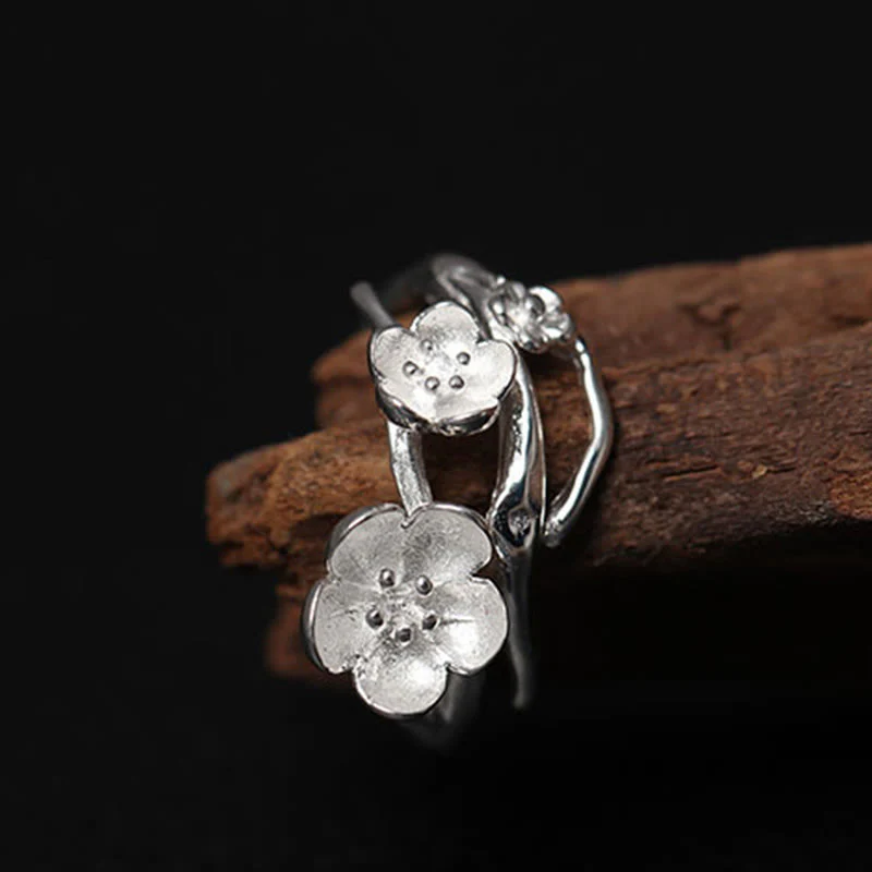 Buddha Stones 925 Sterling Silver Plum Bossom Balance Ring