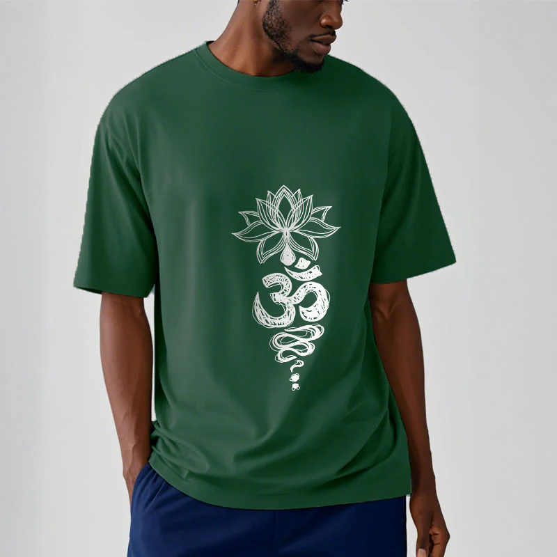 Buddha Stones Om Sanskrit Lotus Flower Pattern Meditation Cotton Tee T-shirt