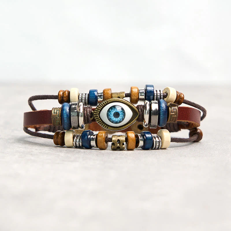 Buddha Stones Tibetan Evil Eye Leather Adjustable Protection Bracelet