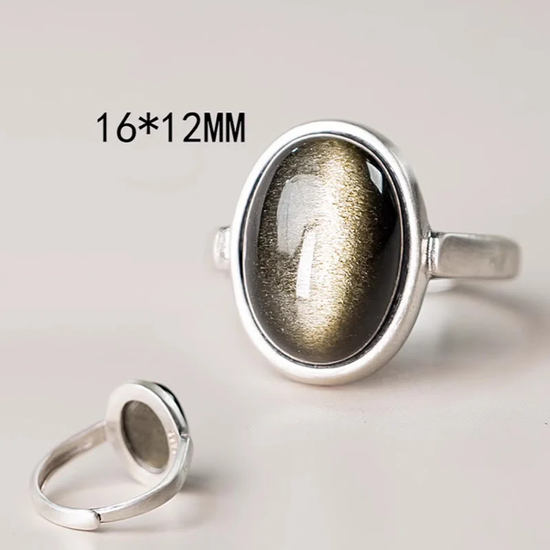 Buddha Stones Natural 925 Sterling Silver Gold Sheen Obsidian Adjustable Wealth Ring