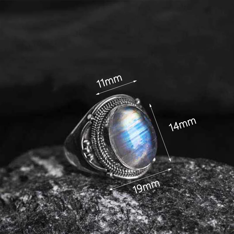 Buddha Stones 925 Sterling Silver Handmade Natural Moonstone Healing Adjustable Ring