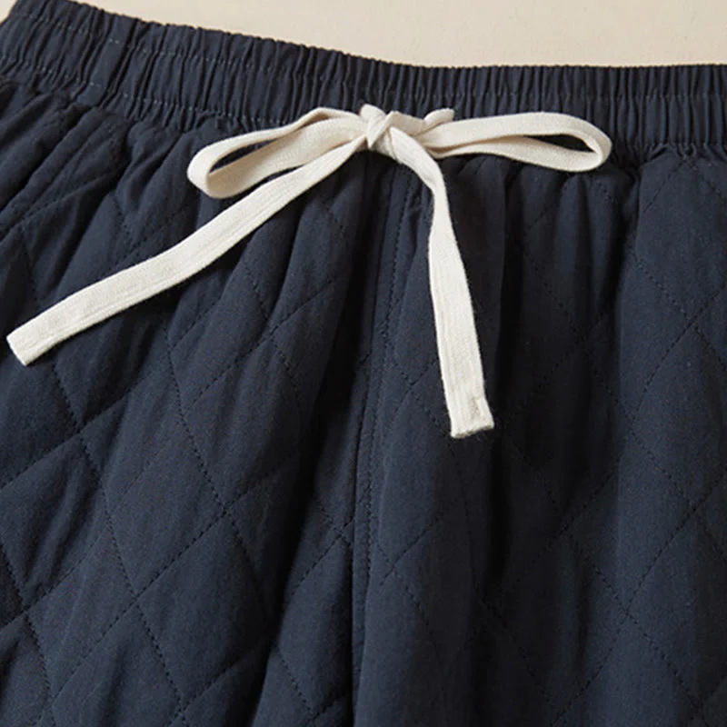 Buddha Stones Diamond Quilted Design Thermal Fleece-Lined Women's Harem Cotton Pants With Pockets