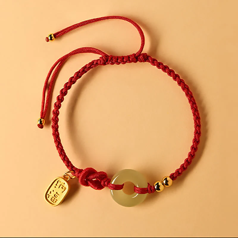 Buddha Stones Hetian Jade Peace Buckle Fu Character String Luck Bracelet