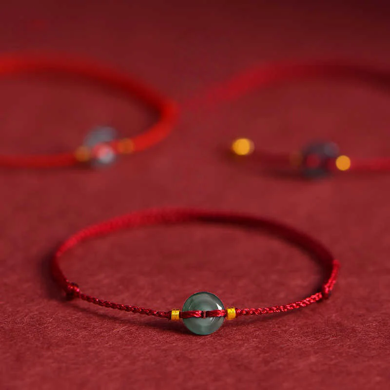 Buddha Stones Peace Buckle Copper Coins Jade Red String Connection Bracelet Anklet