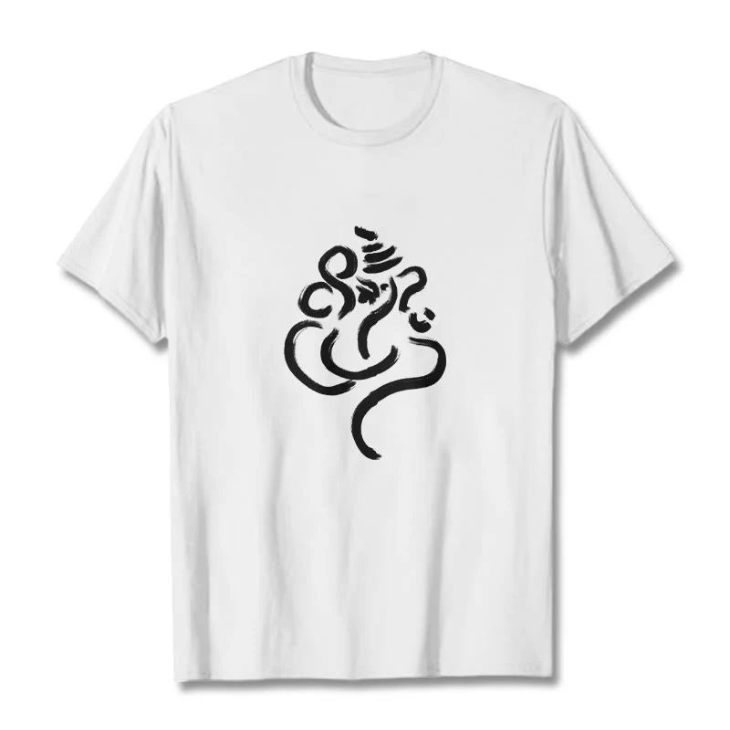 Buddha Stones Casual Ganesha Pattern Cotton Tee T-shirt