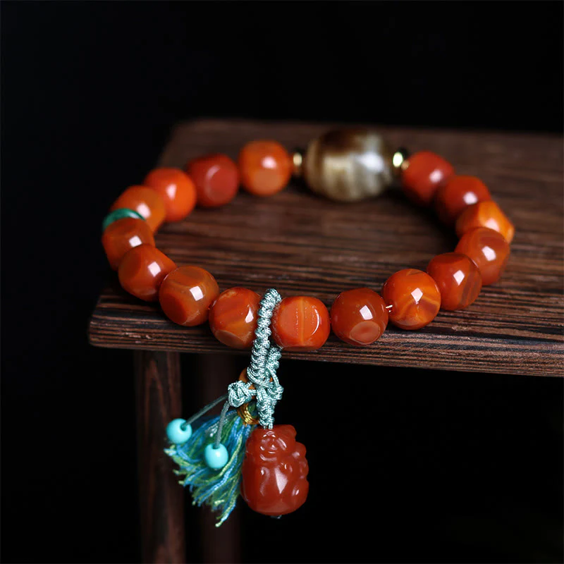 Buddha Stones Natural South Red Agate Pixiu Dzi Bead Fortune Luck Bracelet