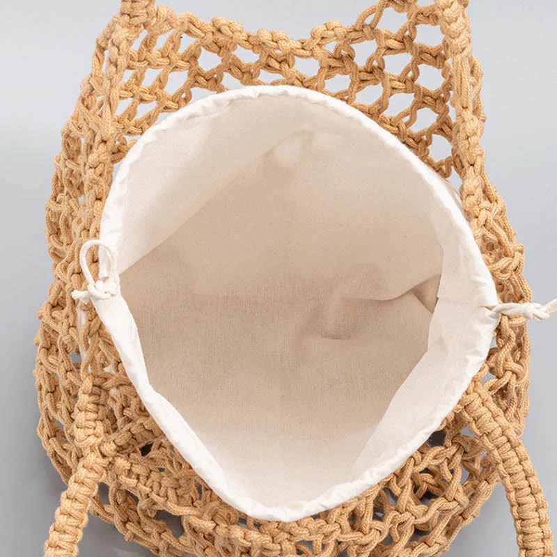 Buddha Stones Hand-woven Cotton Thread Shoulder Bag Handbags