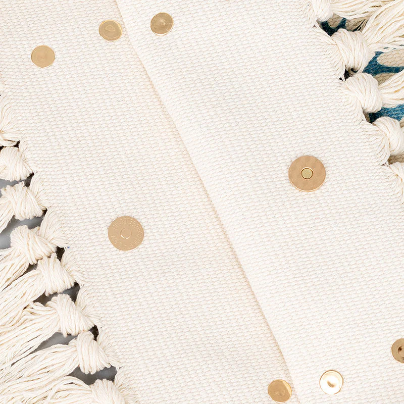 Buddha Stones Large Capacity Boho Geometry Print Tassel Canvas Tote Shoulder Bag