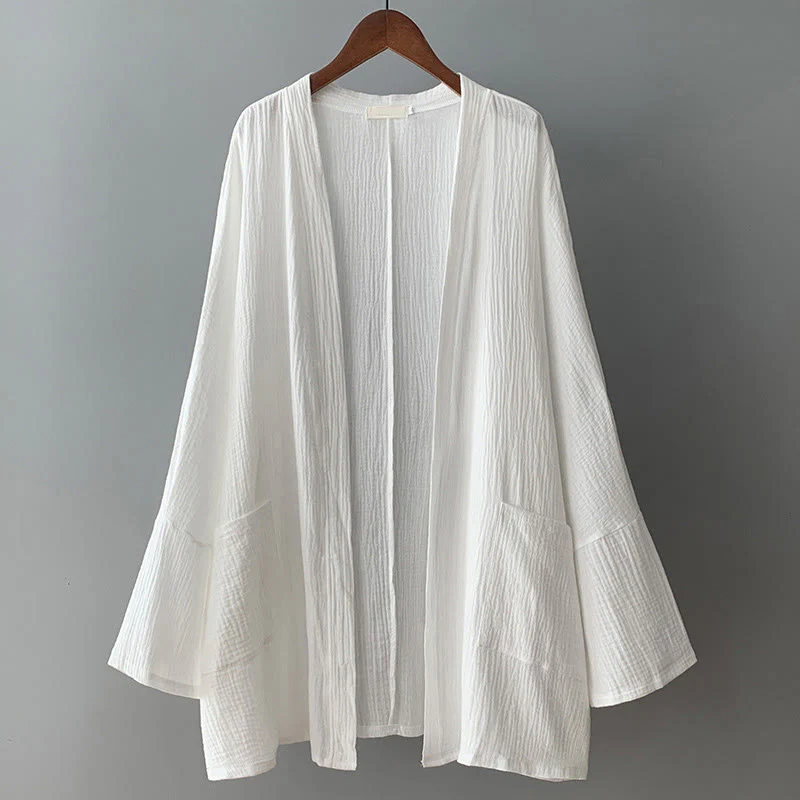 Buddha Stones Plain Long Sleeve Zen Meditation Cotton Linen Jacket With Pockets