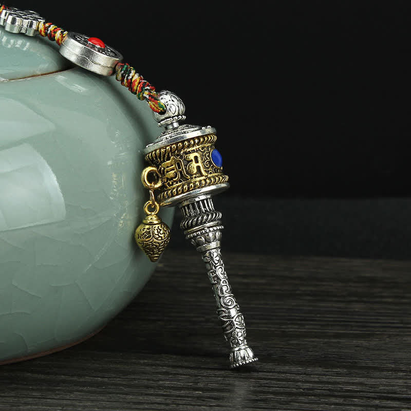 Buddha Stones Tibet Om Mani Padme Hum Prayer Wheel Peace Rotatable Bag Car Hanging Decoration