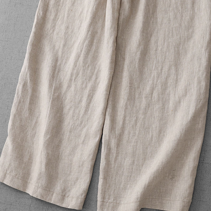 Buddha Stones Casual High Waist Ruffled Drawstring Design Women's Wide Leg Cotton Pants With Pockets