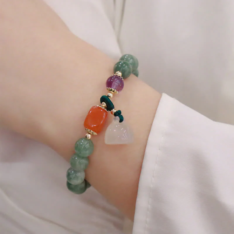 Buddha Stones Cyan Jade Lotus Pumpkin Wish Peace Buckle Amethyst Crystal Healing Bracelet